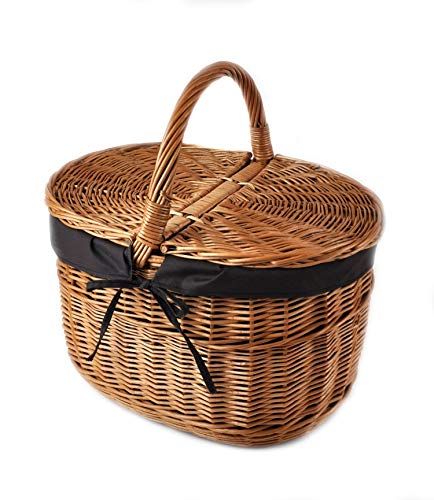 MyBer® Korb Picknickkorb Tragekorb Einkaufskorb mit 2 Deckeln Weidenkorb Vollweide geflochten braun mit Stoffeinlage K12-027-SS von MyBer