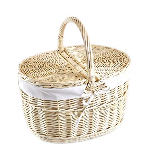 MyBer® Korb Picknickkorb Tragekorb mit 2 Deckeln Weidenkorb Vollweide Einkaufskorb geflochten weiß K12-027-W-SW von MyBer