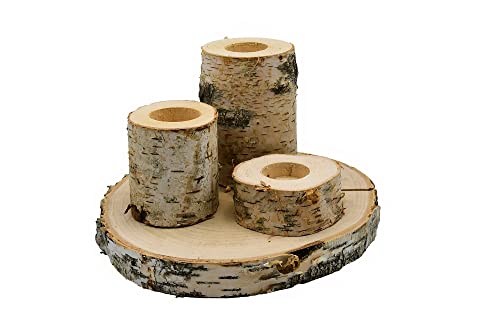 MyBer® Teelicht-Halter 3 Stück inkl. Untersetzer Holz Braun - Kerzenleuchter Kerzen-Halter - Naturlook - Festliche Anlässe von MyBer