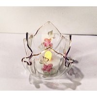 Elegantes Zartes Klares Glasblatt in Form Mit Blumen Bonbonschale Oder Kerzenhalter - Geschenk von MyClassiCupboard