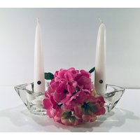 Paar Schwere Kristall Blumenförmige Kerzenhalter - Geschenkable von MyClassiCupboard