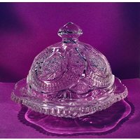 Vintage L E Smith Gepresst? Glas Sunburst Klar Gewölbte Butter- Oder Käsehalter - Giftable von MyClassiCupboard