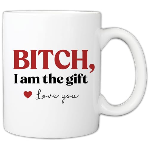 MyCozyCups Kaffeetasse mit Aufschrift "I Am The Gift", 325 ml, lustiges Geschenk für Schwester, coole Bestie-Tasse für Frauen, beste Freundin, Freundschaft, Cousin, Bff, Humor-Ideen, Tasse für von MyCozyCups