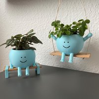 Hängender Und Sitzender Übertopf Klein Glücklich Blumentopf Hellblau von MyCraftFactoryDE