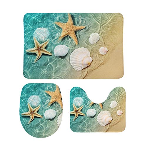 3-teiliges Badvorleger-Set Muscheln Seestern Farbverlauf Maritim Strand rutschfest WC-Deckelbezug + Badematte von MyDaily