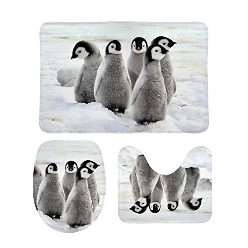 MyDaily 3-teiliges Badezimmerteppich-Set, Pinguine, rutschfest, WC-Deckelbezug + Badematte, Schwamm, Multi02, Einheitsgröße von MyDaily