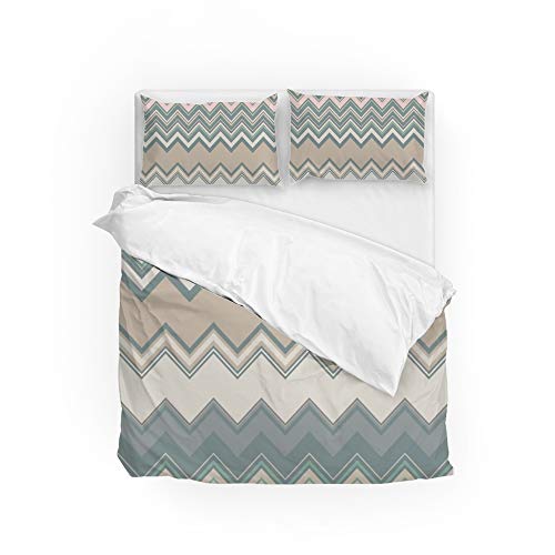 MyDaily Bettwäsche Set Vintage Chevron Zickzack Streifen Bettbezug 135x200 cm mit 1 Kissenbezug 80x80 cm, 2 teilig Mikrofaser Bettbezug Set mit Reißverschluss von MyDaily