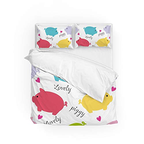 MyDaily Bettwäsche-Set für Kinder, Motiv Schweinchen, Mikrofaser, Polyester, Kissenbezug, Microfaser, Mehrfarbig, Single(135x200cm,1*Pillowcase 51x76cm) von MyDaily