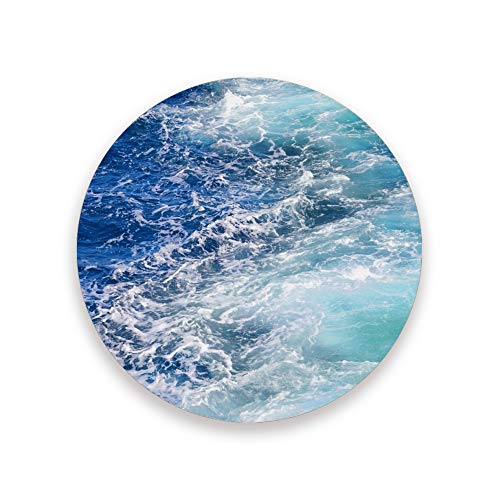 Untersetzer für Getränke, 2 Stück, Aqua Blue Sea Waves Teal Ocean Round Absorbent Ceramic Stone Coaster with Cork Base for Cup Coffee Mug, Housewarming Gift von MyDaily