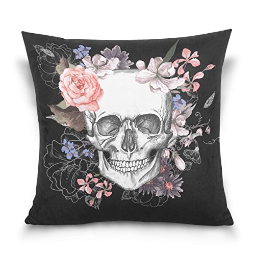 mydaily Vintage Totenkopf mit Floral Schwarz quadratisch Überwurf Kissen Fall Baumwolle Samt Kissenbezug, Samt, multi, 41 x 41 cm von MyDaily