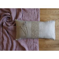 Oatmeal Leinen Kissenbezug Mit Spitze, Lumbar Leinenkissen Aus Naturbelassenen Flachs, Dekoratives Leinenkissen, Reines von MyDearLinen