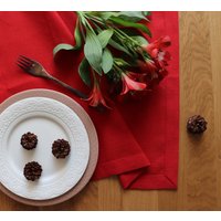 Rote Leinen Tischdecke Aus Naturbelassenem Leinen Flachs, Naturleinen Yablecloth, Weihnachtsleinen Tischdecke, Valentines Große Tischdecke von MyDearLinen