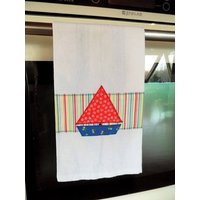 Segelboot Küchen Geschirrtuch, Applikation Gewebtes Baumwolltuch, Maritimes Hängendes Geschirrtuch von MyDomesticity