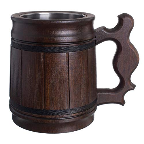 (10oz Brown Mug) - Handmade Beer Mug Oak Wood Stainless Steel Cup Gift Natural Eco-Friendly 0.3L 300ml Classic Brown von MyFancyCraft