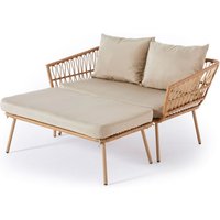 MyFlair Liegesofa MARIANE Gartenliege 2-Sitzer inkl. Hocker braun/cream von MyFlair