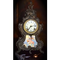 Ansonia Bronzed Ormolu Und Porzellan Uhr Ca.1800Er Jahre Sku C156 von MyFrenchAffaire