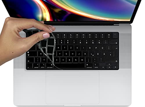 MyGadget Tastaturschutz QWERTZ für Apple MacBook Pro 14 & 16 Zoll [ ab 2021 - M1] Air 13" [ ab 2022 - A2681 M2] Air 15 [ ab 2023 - A2941] - Folie für deutsche Tastatur - Keyboard Cover Schwarz von MyGadget