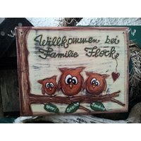 Shabby Chic Türschild Aus Holz Mit Eulen Shabby Chic Türschild Aus Holz Mit Eulen von MyHimmerland