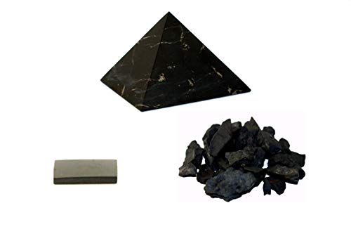 MyHomeLux Schungit Pyramide 5cm Unpoliert | Wassersteine 200g | Handyplatte rechteckig selbstklebend | Mit Prüfzertifikat von MyHomeLux