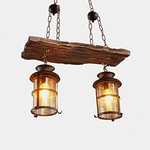 Industrielle Retro Pendelleuchte Edison Loft Hängeleuchte Wohnzimmer Kreativer Metall und Holz Hängelampe E27x2 Höhenverstellbar Rundes Glas Pendellampe Restaurant/Bar/Café Antiker Kronleuchter von MyLjp