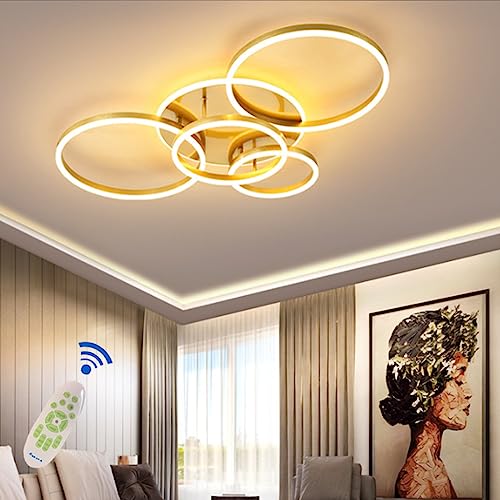 LED Deckenlampe Dimmbar Modern Deckenleuchte Wohnzimmer Deckenlicht Acryl Lampenschirm Einstellbar Lichtfarbe/Helligkeit Schlafzimmerlampe Restaurant Beleuchtung (Color : Gold, Gr von MyLjp
