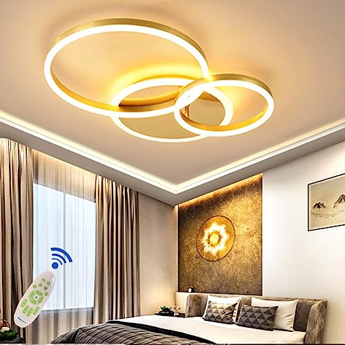 LED Deckenlampe Dimmbar Modern Deckenleuchte Wohnzimmer Deckenlicht Mit Fernbedienung Acryl Lampenschirm Einstellbar Lichtfarbe/Helligkeit Schlafzimmerlampe Restaurant Beleuchtung (Color : Gold, Gr von MyLjp