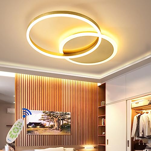 LED Deckenlampe Dimmbar Modern Deckenleuchte Wohnzimmer Deckenlicht Mit Fernbedienung Acryl Lampenschirm Einstellbar Lichtfarbe/Helligkeit Schlafzimmerlampe Restaurant Beleuchtung (Color : Gold, Gr von MyLjp