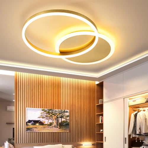 LED Deckenlampe Esstisch Modern Deckenleuchte Wohnzimmer Deckenlicht Acryl Lampenschirm Lichtfarbe/Helligkeit 3000K-6000K Schlafzimmerlampe Küche Restaurant Leuchter Beleuchtung Gold L55cm W40cm von MyLjp