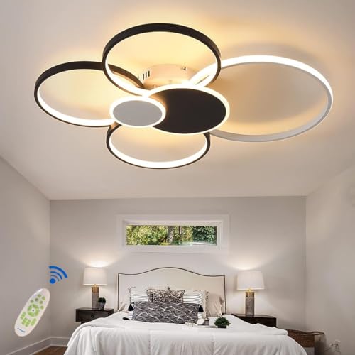 LED Deckenlampe Dimmbar Modern Deckenleuchte Wohnzimmer Gold Deckenlicht Kronleuchter Acryl Lampenschirm Einstellbar Lichtfarbe/Helligkeit Schlafzimmerlampe Restaurant (Black) von MyLjp