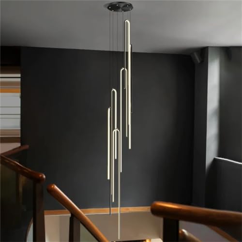 LED Geometrie Lang Pendelleuchte Treppenhaus Wohnzimmerlamp Dimmbar Modern Hängeleuchte Aluminium Acryl Hängelampe Höhenverstellbar, Für Schlafzimmer Esszimmer Flur Villa Hotel Treppen Shop (Color : von MyLjp