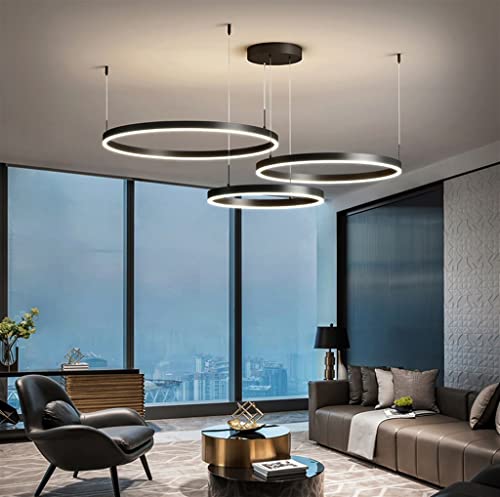 LED Pendellampe Wohnzimmerlampe Moderne Pendelleuchte Dimmbar Mit Fernbedienung Kronleuchter Metall Acryl Hängelampe Esstischlampe Schlafzimmer Deckenleuchte Beleuchtung Schwarz 3-Rings 60+80+100CM von MyLjp