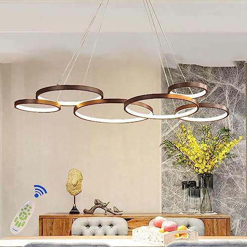 LED Pendelleuchte Esstischlampe Dimmbar Insellampe Modern Esstisch Hängeleuchte Esszimmer Hängelampe Mit Fernbedienung Chic Ring Design Büro Kronleuchter Wohnzimmer Küchen Deckenleuchten (Braun) von MyLjp