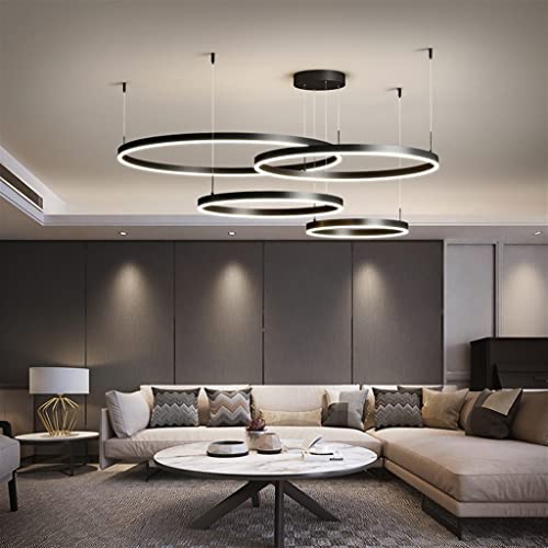 LED Pendelleuchte Esszimmerlampe Metall Ring Hängelampe Höhenverstellbar Wohnzimmerlampe Kronleuchter Dimmbar mit Fernbedienung Hängeleuchte Runde Pendellampe Acryl Deckenleuchte von MyLjp