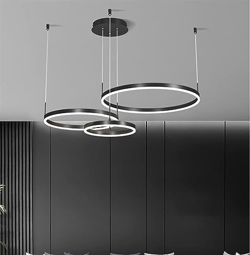 MyLjp LED Pendelleuchte Esszimmerlampe Metall Ring Hängelampe Höhenverstellbar Wohnzimmerlampe Kronleuchter Dimmbar Hängeleuchte Runde Treppenhaus Pendellampe Acryl Deckenleuchte(40+60+80CM) von MyLjp