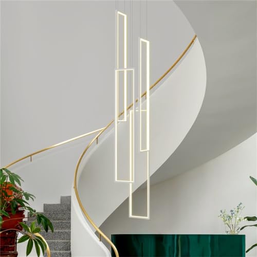 Modern Pendelleuchte Wohnzimmerlamp, LED Dimmbar Pendellampe, Geometrie Villa Kronleuchter Aluminium Acryl Höheverstellbar Hängelampe Treppe Schlafzimmer Hängeleuchte Esszimmer Vordertür Leuchter (Co von MyLjp