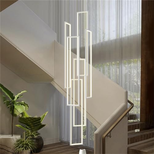 Modern Pendelleuchte Wohnzimmerlamp, LED Dimmbar Pendellampe, Geometrie Villa Kronleuchter Aluminium Acryl Höheverstellbar Hängelampe Treppe Schlafzimmer Hängeleuchte Esszimmer Vordertür Leuchter (Co von MyLjp