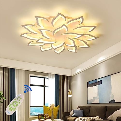 MyLjp Moderne Deckenlampe Wohnzimmer Lampe LED Dimmbare Esszimmer Blütenblätter Lampe Deckenleuchte mit Fernbedienung Designer Decke Licht Eisen Acryl Schirm Hängende Küche Dekoration Licht von MyLjp