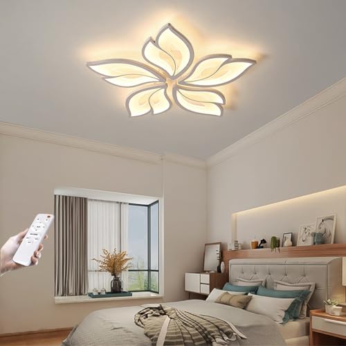 MyLjp Moderne LED Deckenleuchte Dimmbar, Wohnzimmerlampe Helligkeit Farbwechsel Deckenlampe Blume Design Lichtfarbe Weiß Acryl Schirm Lampe Für Esstisch Schlafzimmer Kronleuchter von MyLjp
