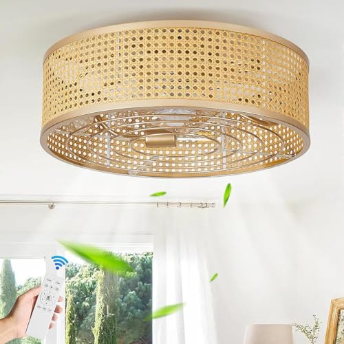 MyLjp Deckenventilatorleuchte Mit Beleuchtung Retro Rattan Bambus Fan Licht E27 Silent Deckenventilator Licht 6 Einstellbare Windgeschwindigkeiten Geeignet Für Schlafzimmer, Wohnzimmer Und Esszimmer von MyLjp