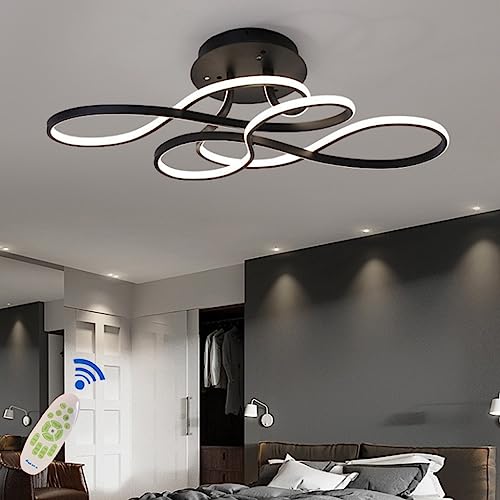 MyLjp LED Deckenleuchte Moderne Wohnzimmerlampe Kreativität Acryl Kurve Design Deckenlampe Schlafzimmer Kronleuchter 3000K-6500K Dimmbar Mit Fernbedienung Restaurant Dekoration Leuchtung Schwarz 70cm von MyLjp