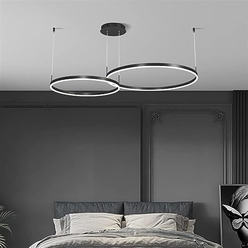 MyLjp LED Pendelleuchte Esszimmerlampe Metall Ring Hängelampe Höhenverstellbar Wohnzimmerlampe Kronleuchter Dimmbar Hängeleuchte Runde Treppenhaus Pendellampe Acryl Deckenleuchte(40+60CM) von MyLjp