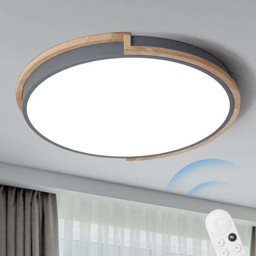 MyLjp Moderne LED Deckenleuchte Aus Holz Runde LED Deckenleuchte Indoor Deckenlampe Aus Holz Stufenlos Dimmbar Mit Fernbedienung Für Wohnzimmer Flur Schlafzimmer Veranda Balkon Küche(Gray,50cm) von MyLjp