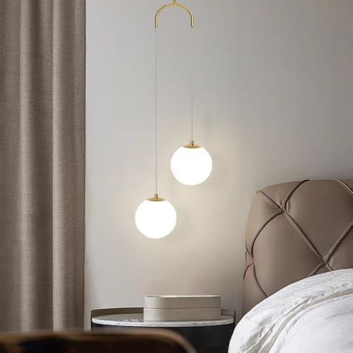 MyLjp Moderne Minimalistische Pendelleuchte Schlafzimmerhängeleuchten Weiße Glasanhängerleuchten E27 Höhenverstellbar Geeignet Für Schlafzimmer Und Wohnzimmer Lineare Kronleuchter(Gold) von MyLjp