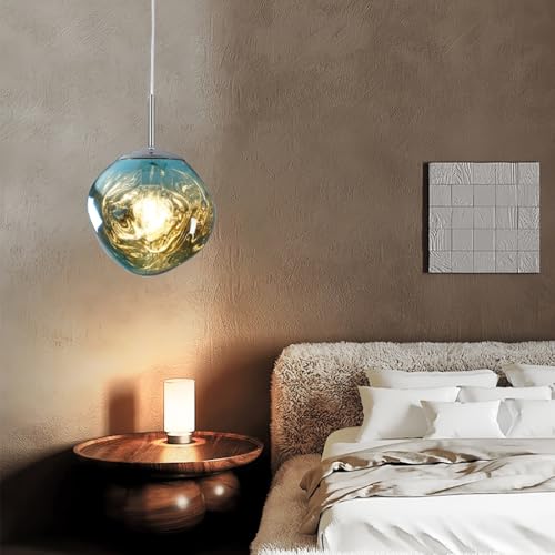 MyLjp Moderne Pendelleuchte Kreativer Restaurant Kronleuchter Glas Kronleuchter Dekorative Pendellempe E27 Höhenverstellbar Geeignet Für Villa Wohnzimmer Schlafzimmer Kronleuchter(Blau,20cm) von MyLjp