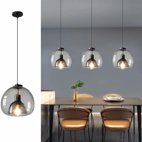 MyLjp Pendelleuchte E27 Glas Nordisch Modern Esstisch Hängelampe, Rauchgrau Glasschirm Hängeleuchte Höhenverstellbar Lampen Für Küchenleuchte Wohnzimmer Schlafzimmer Esszimmer Küche Hanglamp(1 head) von MyLjp