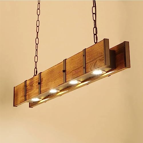 MyLjp Pendelleuchte Holz Industrielle Hängelampe Esszimmerlampe Rustikale Kronleuchter Holzbalken Lineare Hängeleuchte Bauernhaus Wohnzimmerlampe Schlafzimmer Küche Cafe Bar Vintage Deckenleuchte von MyLjp