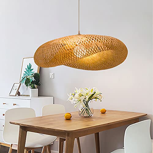 MyLjp Retro Rattan Kronleuchter Handgemachte Bambus Weblampe Runde Vogelnest Pendelleuchte Pastorale Landbeleuchtung Lampen Höhenverstellbare Restaurant Bauernhaus Bambus Kunst Lichter,50cm von MyLjp