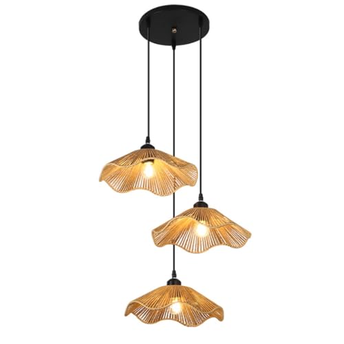 MyLjp Vintage Hanfseil Anhängerlicht 3 Glühbirnen Bohemian Rattan Pendellampe Verstellbare Pendelleuchten Geeignet Für Schlafzimmer Wohnzimmer Küchen Und Esszimmer(C) von MyLjp