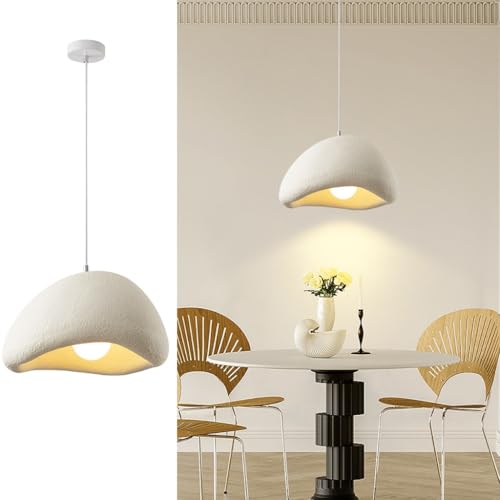 Pendelleuchte Esszimmer Modern Runde Weiß Hängeleuchte Japanische Wabi-Sabi Stil Hängelampe E27 Höhenverstellbar Kronleuchter Für Kücheninsel Wohnzimmer Esstisch Küche Büro Beleuchtung Leuchte(40CM) von MyLjp