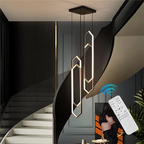 Pendelleuchte Modern Rechtecke Esstischlamp Treppe Pendellampe LED Dimmbar Leuchter Aluminium Verstellbare Höhe Kombination Hängelampe Schwarz Hängeleuchte Schlafzimmer Wohnzimmer Lampe(4 heads-80cm) von MyLjp